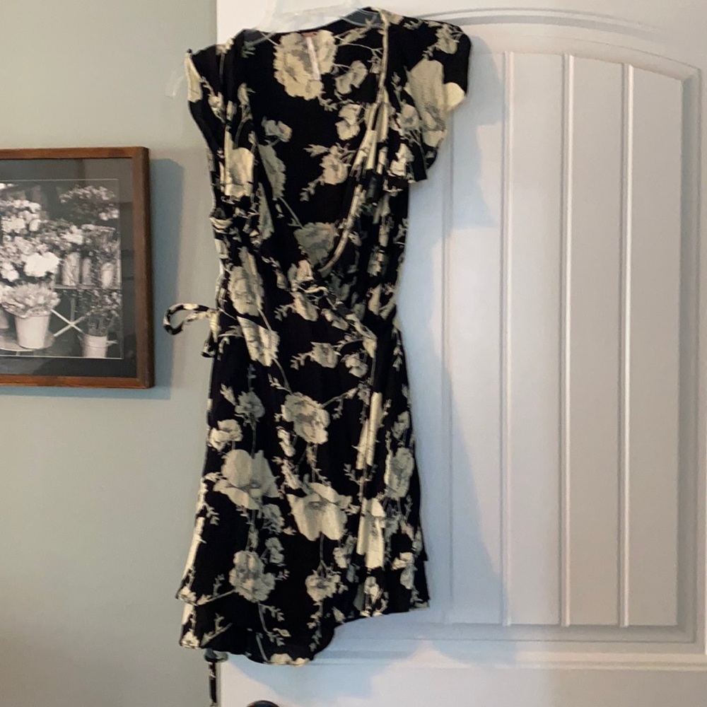 Free People Black and Cream Floral Mini Dress